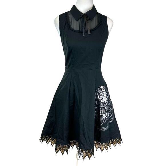 Hot Topic Harry Potter Hogwarts Dress Women's Small Corset Goth Black Silver - Picture 1 of 14